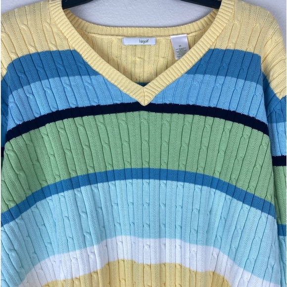 Liz golf Plus Size 2X Knit V-Neck Sweater Striped Cotton NWOT - Picture 2 of 12